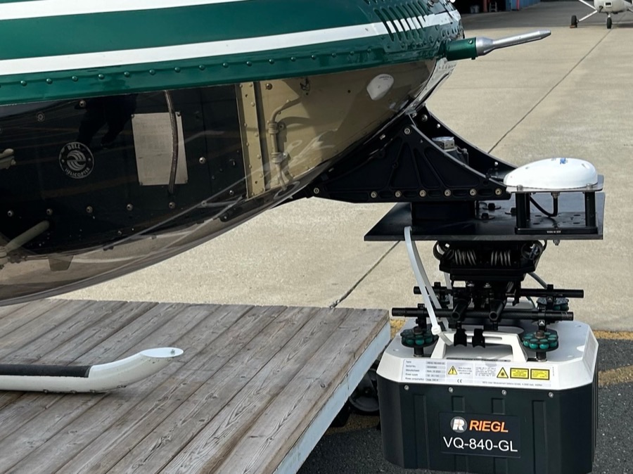 RIEGL VQ-840-GL aerial LiDAR scanner mounted to a Sierra Bravo Aviation Bell 206 helicopter